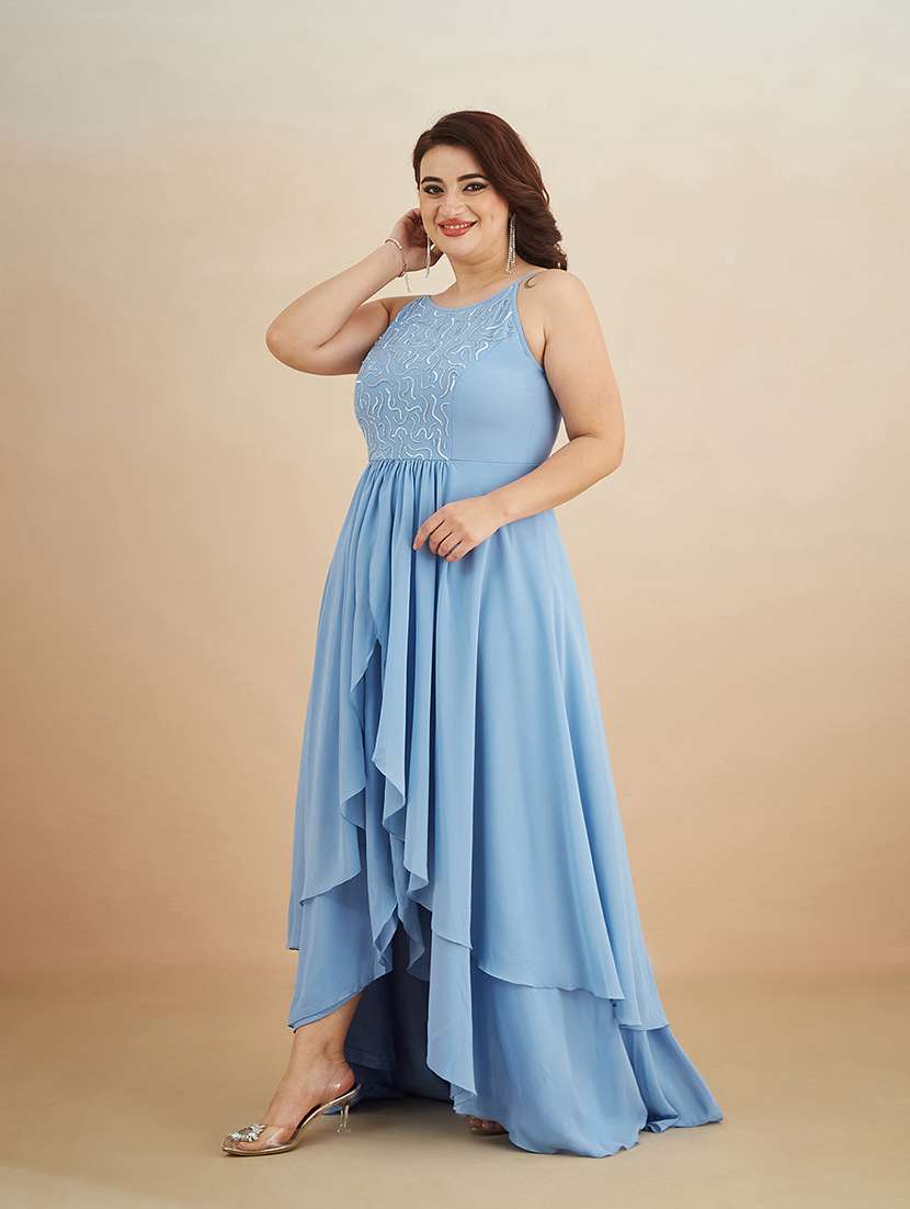 Women Sequined Halter Neck Layered Maxi Dress - 22511570 -  Standard Image - 2