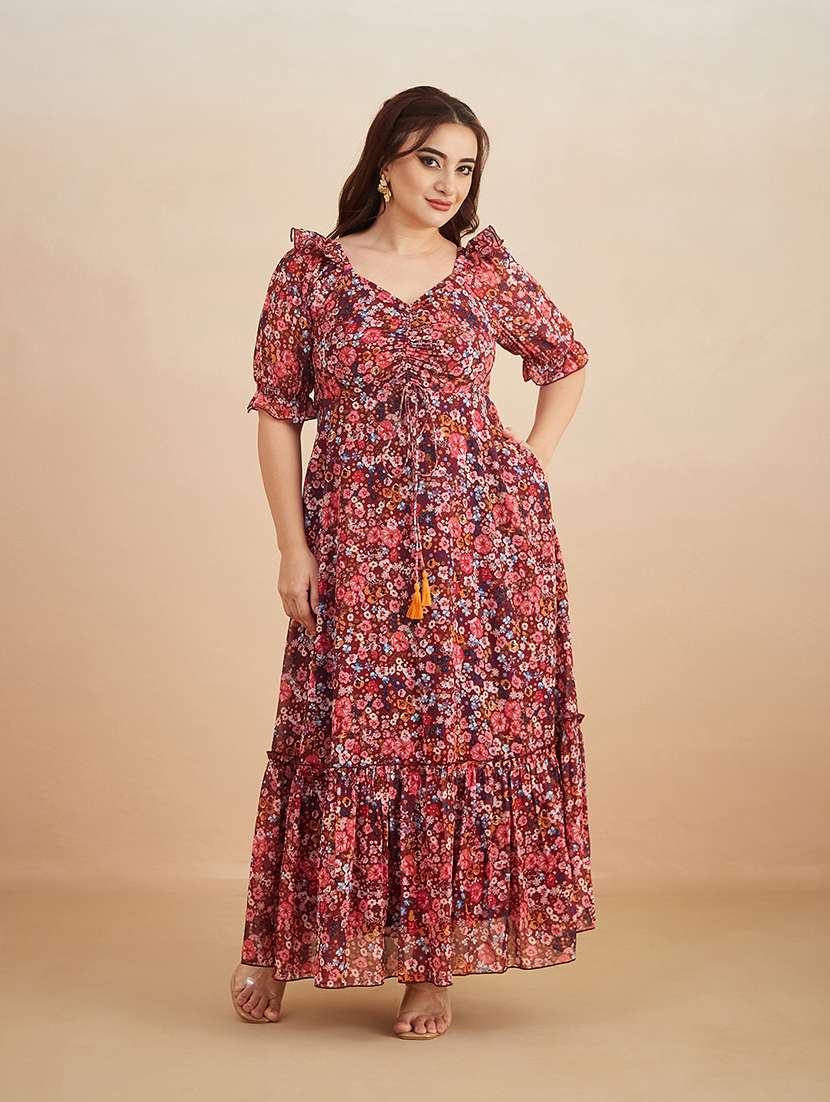 women printed puff sleeves maxi tiered dress - 22511574 -  Standard Image - 2