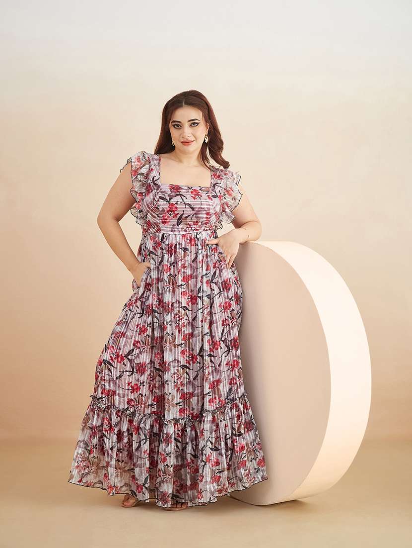 women printed square neck tiered dress