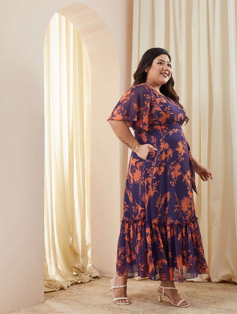 women printed overlap neck tiered dress - 22511620 -  Standard Image - 2