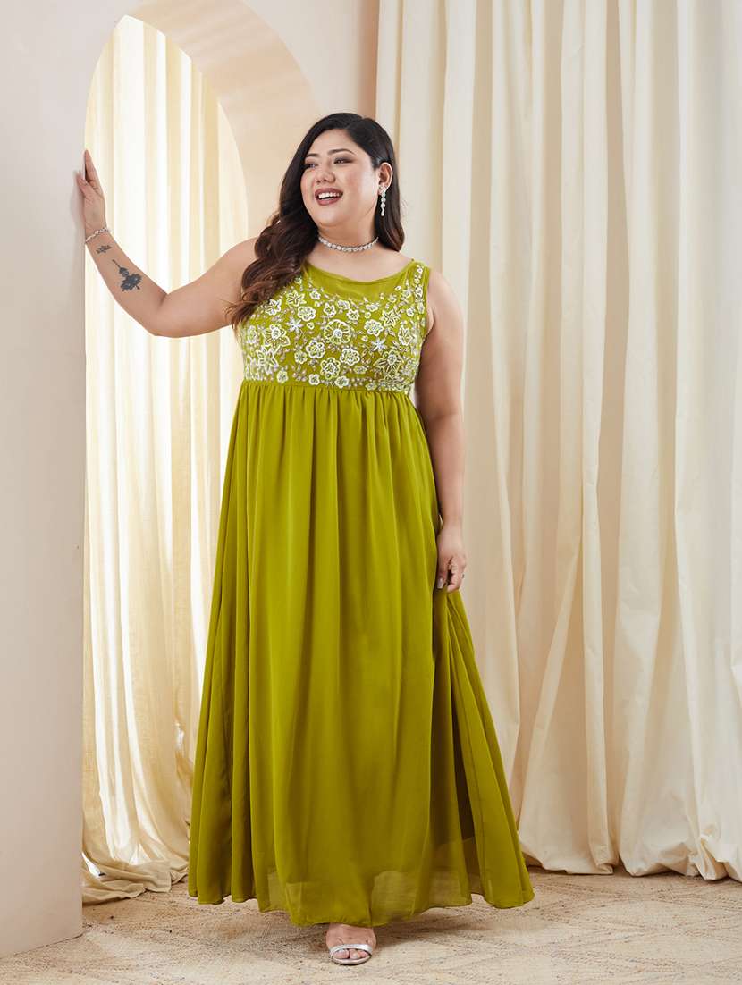 women embroidered sleeveless fit and flare dress