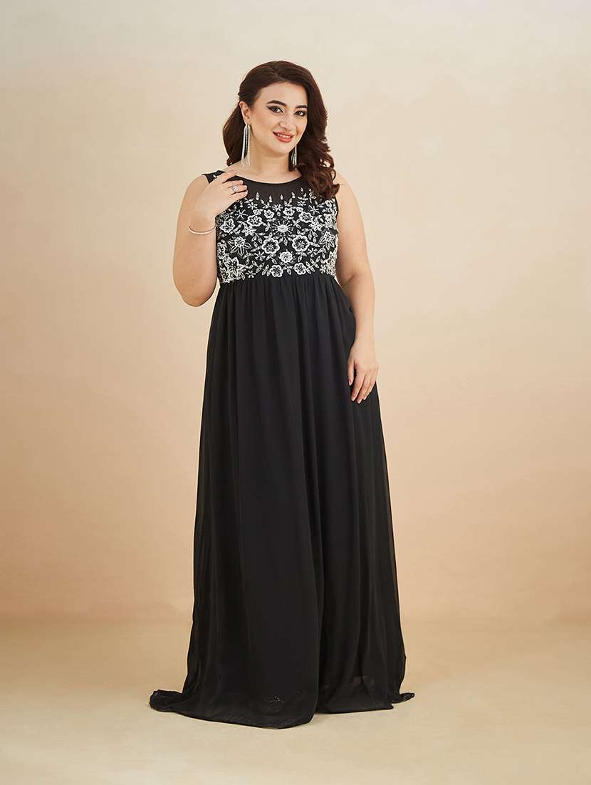 women embroidered sleeveless fit and flare dress