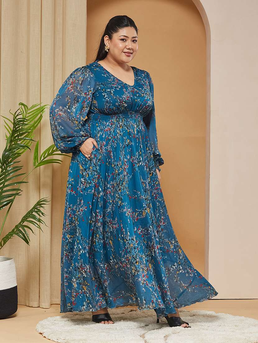 women printed v neck fit and flare dress - 22511632 -  Standard Image - 2