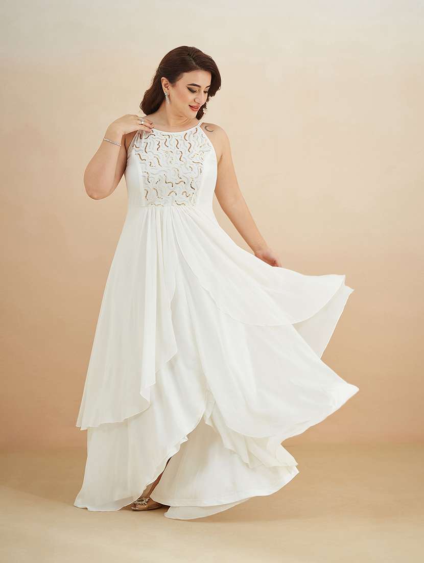 women sequined halter neck layered maxi dress