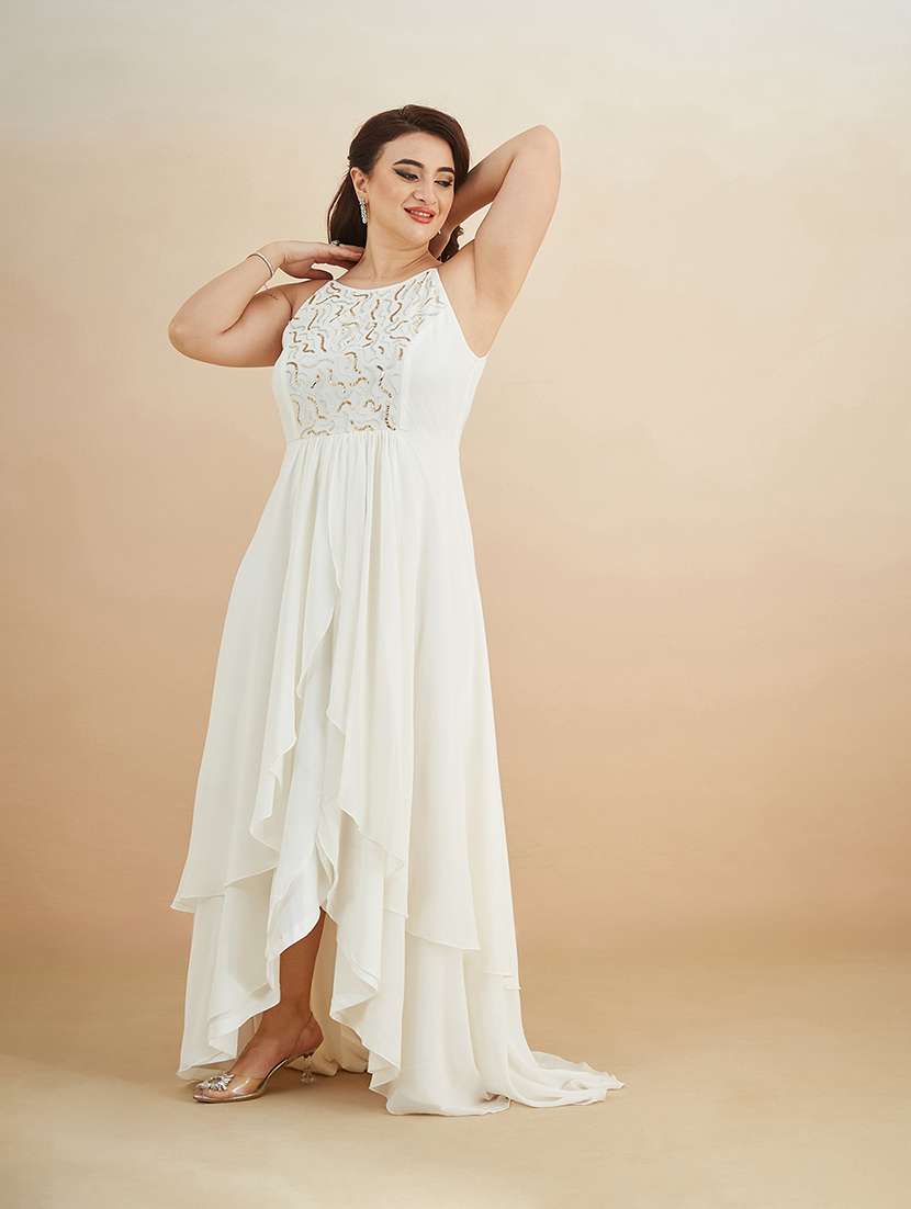 Women Sequined Halter Neck Layered Maxi Dress - 22511637 -  Standard Image - 2