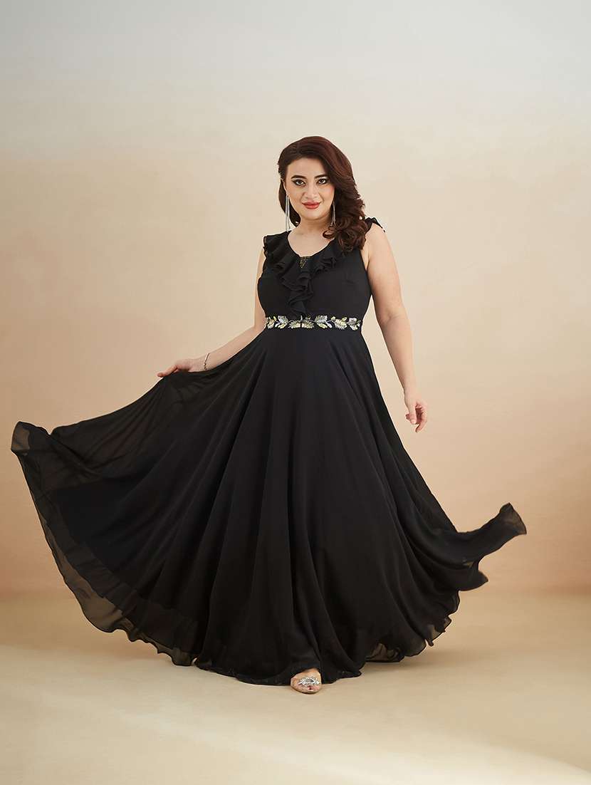 women sequined sleeveless ruffle detailed gown - 22511638 -  Standard Image - 2