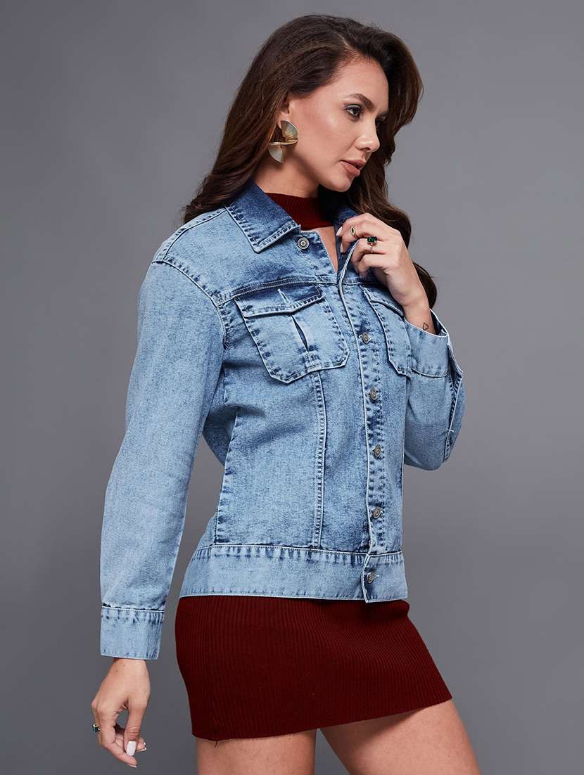 women solid long sleeves denim jacket - 22511647 -  Standard Image - 2