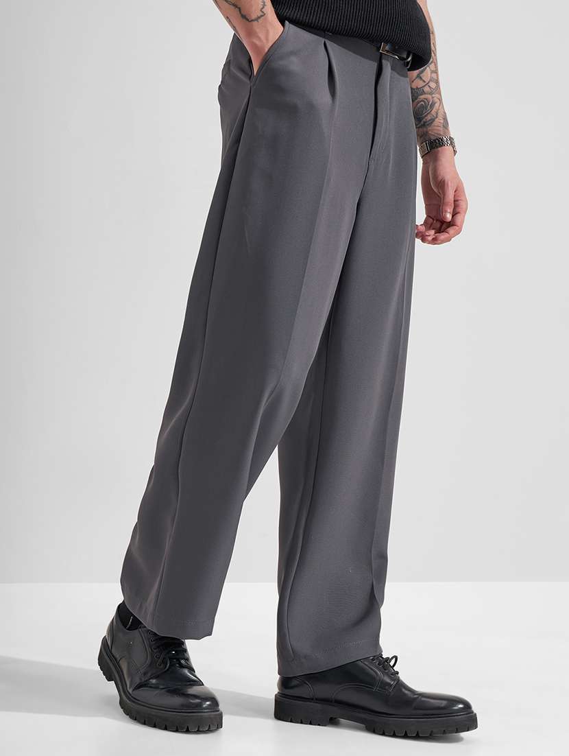 men solid mid rise pleated casual trouser - 22511782 -  Standard Image - 2