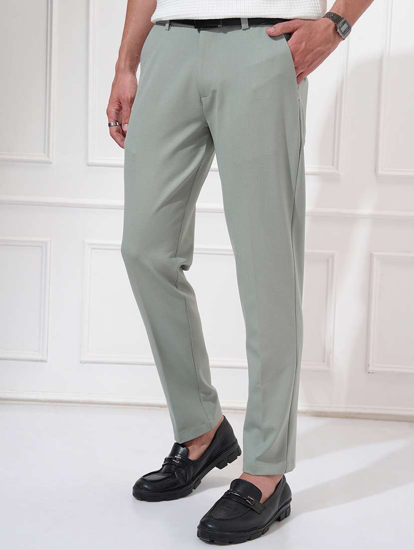 men solid mid rise flat front casual trouser - 22511793 -  Standard Image - 2