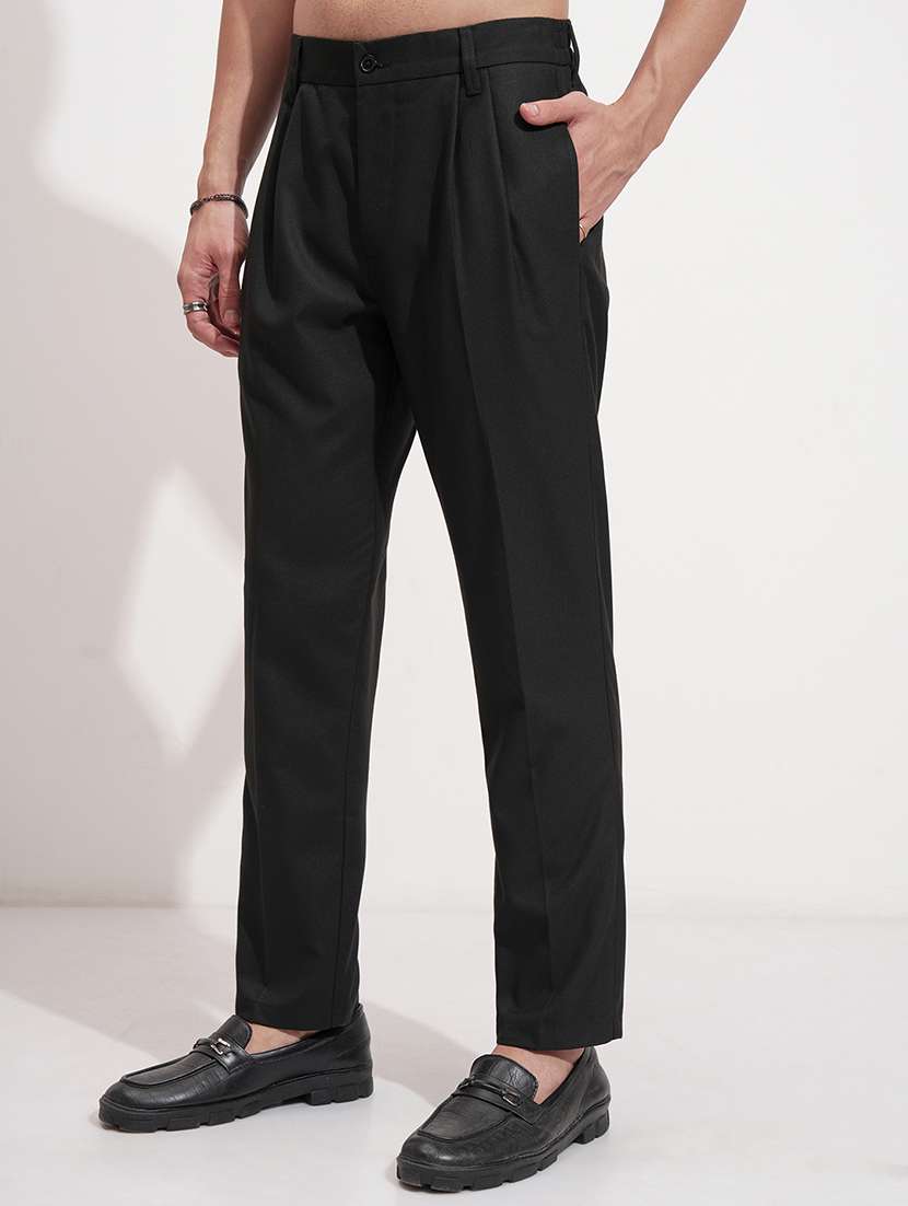 men solid mid rise pleated casual trouser - 22511800 -  Standard Image - 2