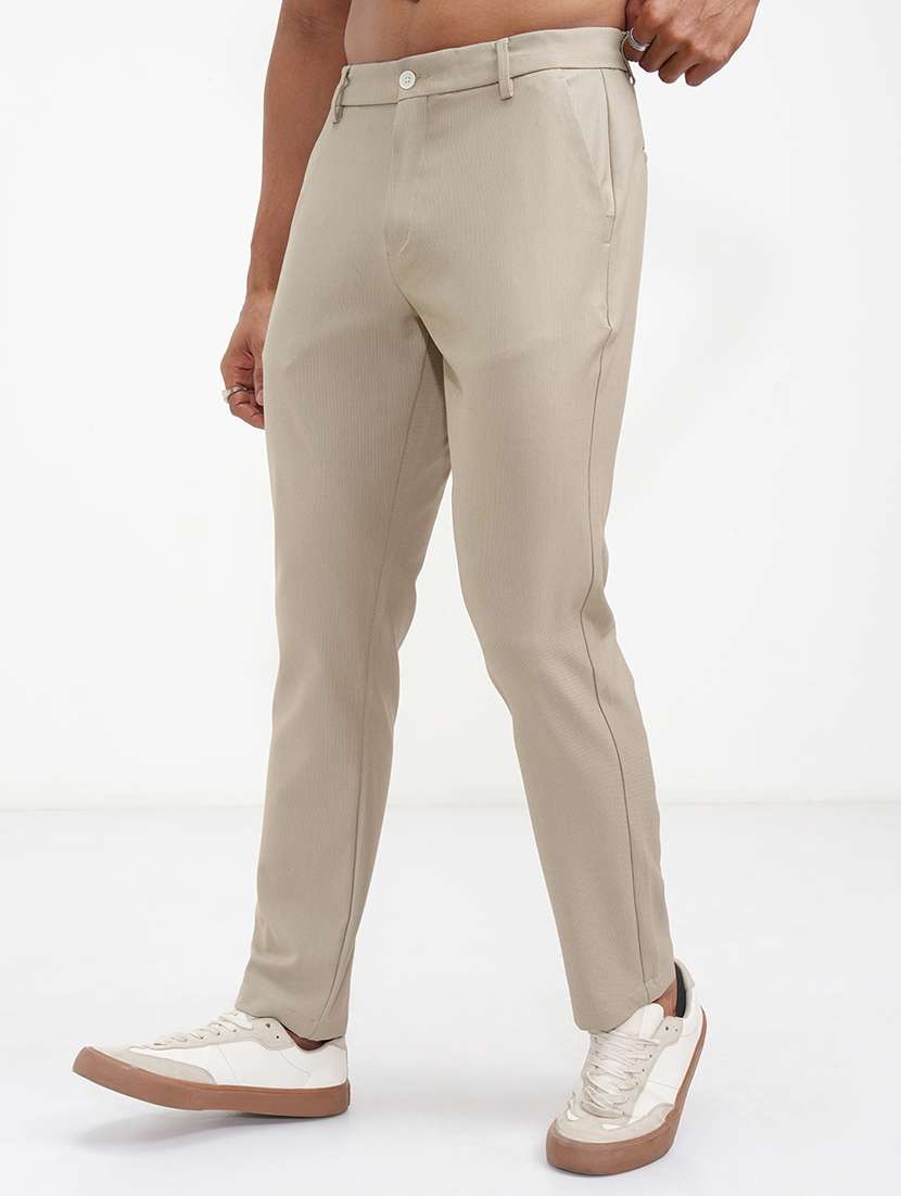 men solid mid rise flat front casual trouser - 22511812 -  Standard Image - 2