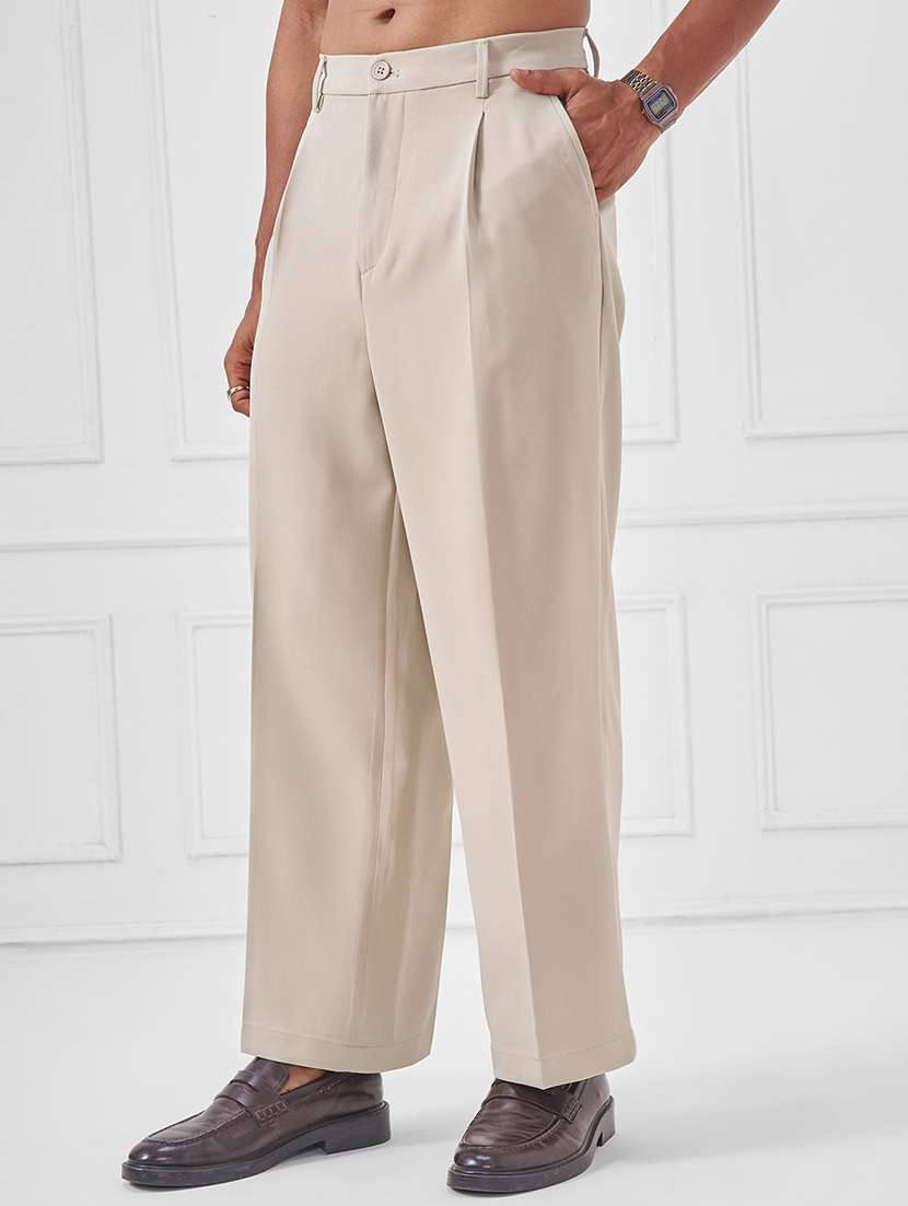 men solid mid rise pleated casual trouser - 22511823 -  Standard Image - 2