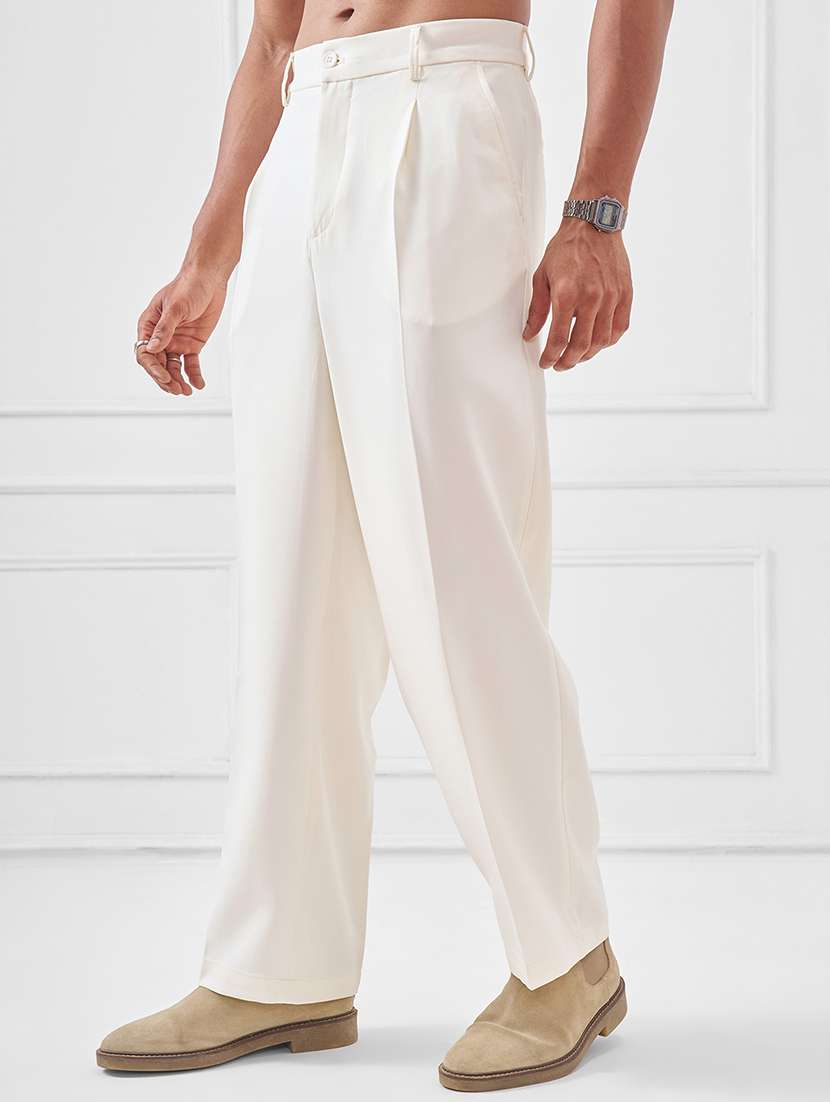 men solid mid rise pleated casual trouser - 22511824 -  Standard Image - 2