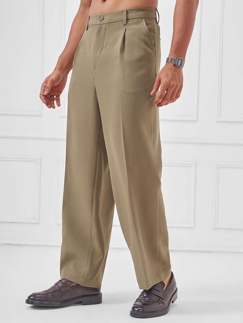 men solid mid rise pleated casual trouser - 22511825 -  Standard Image - 2