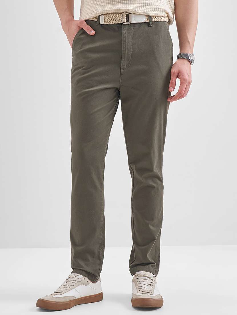 men solid mid rise flat front casual trouser - 22511828 -  Standard Image - 2