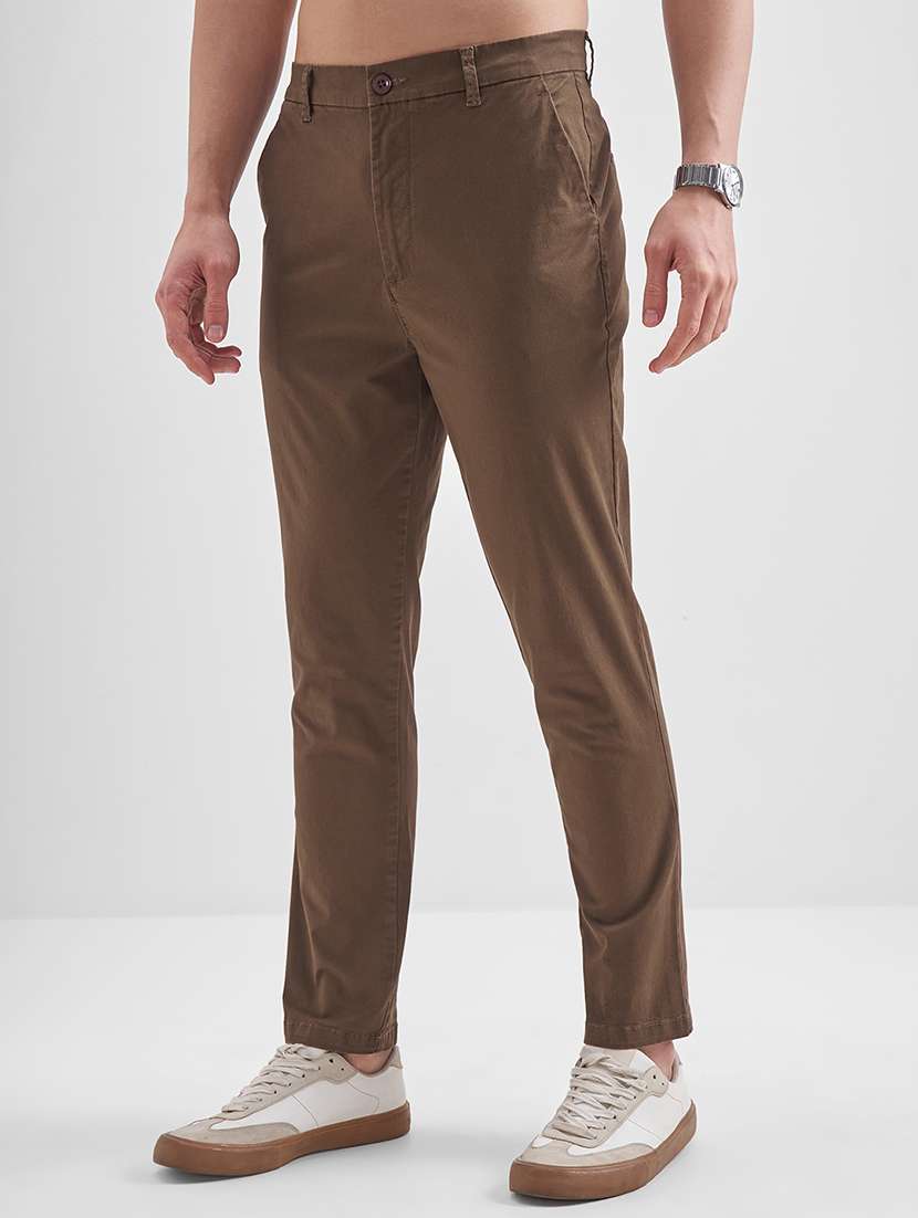 men solid mid rise flat front casual trouser - 22511829 -  Standard Image - 2