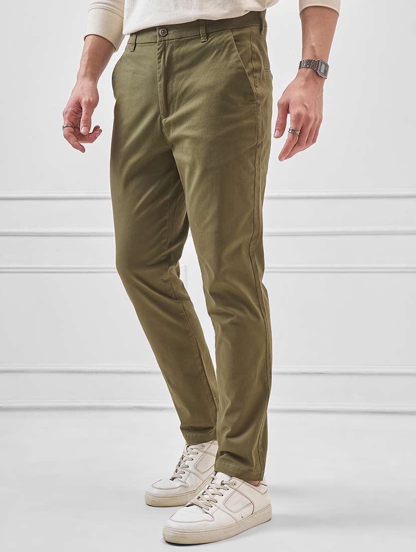 men solid mid rise flat front casual trouser - 22511834 -  Standard Image - 2