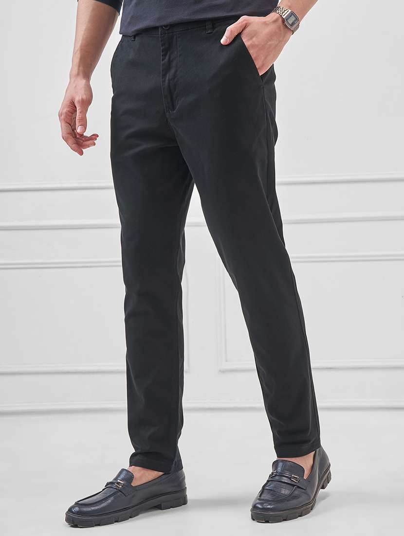 men solid mid rise flat front casual trouser - 22511835 -  Standard Image - 2
