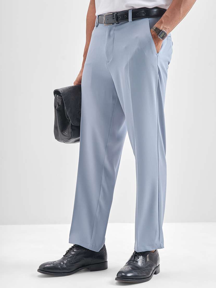 men solid mid rise flat front casual trouser - 22511842 -  Standard Image - 2