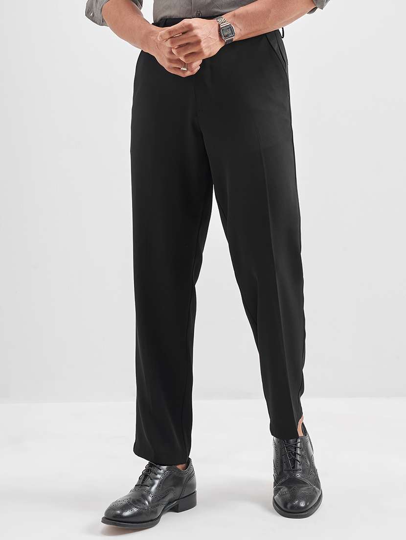 men solid mid rise flat front casual trouser - 22511843 -  Standard Image - 2