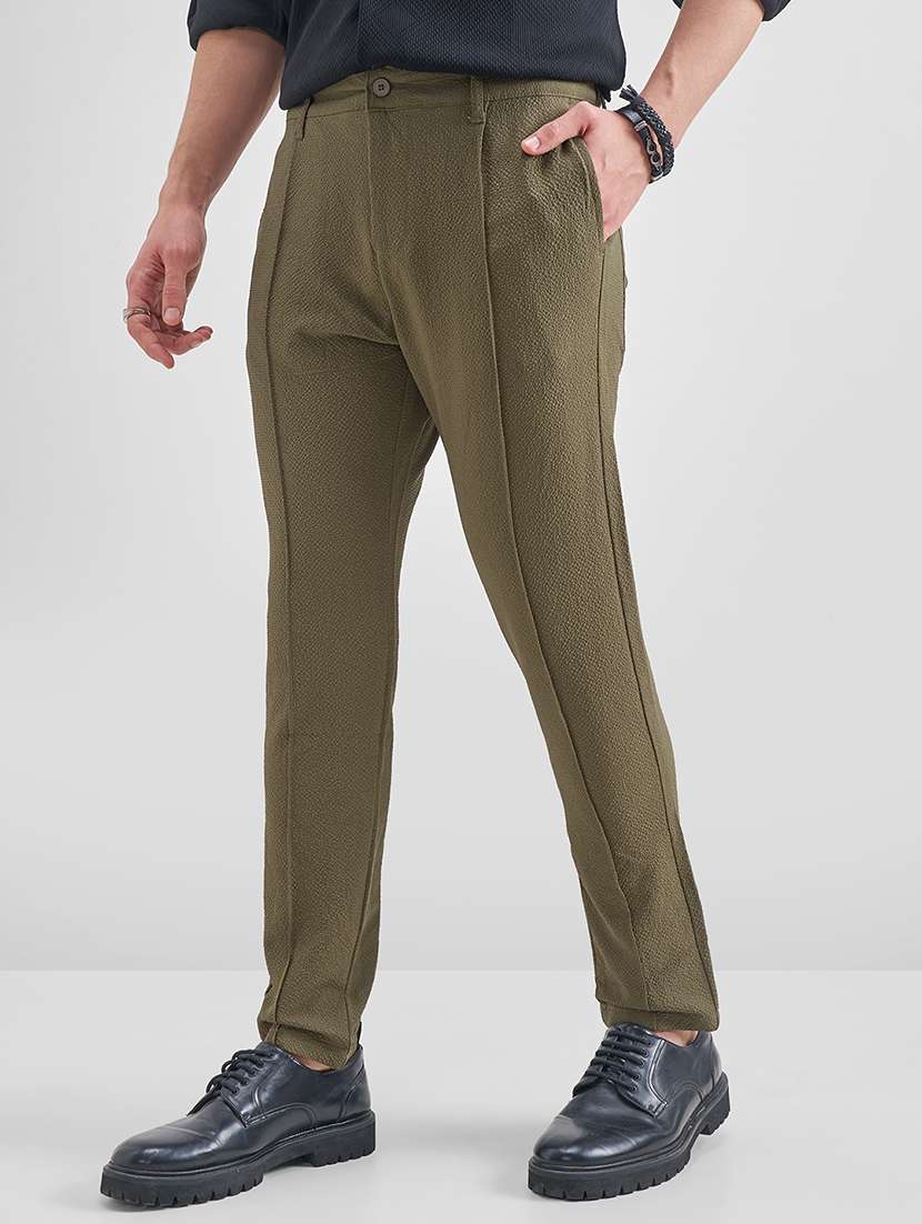 men textured mid rise pleated casual trouser - 22511845 -  Standard Image - 2