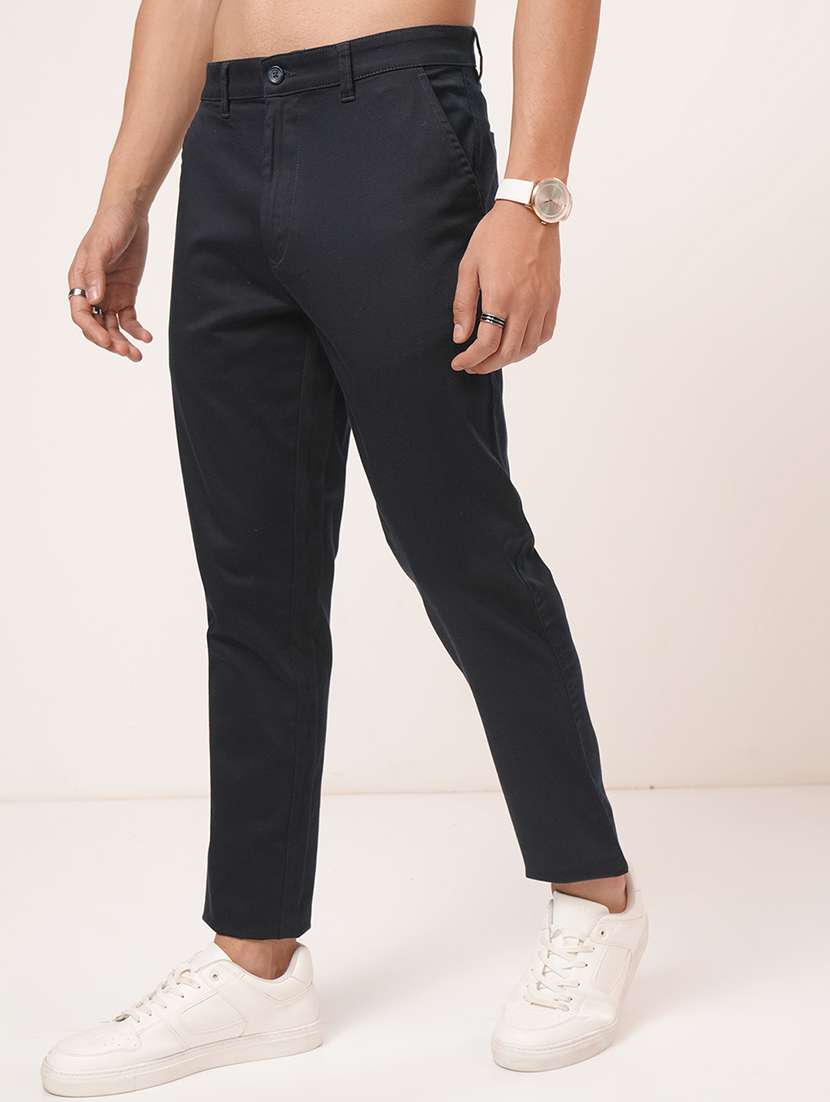 men solid mid rise flat front casual trouser - 22511850 -  Standard Image - 2
