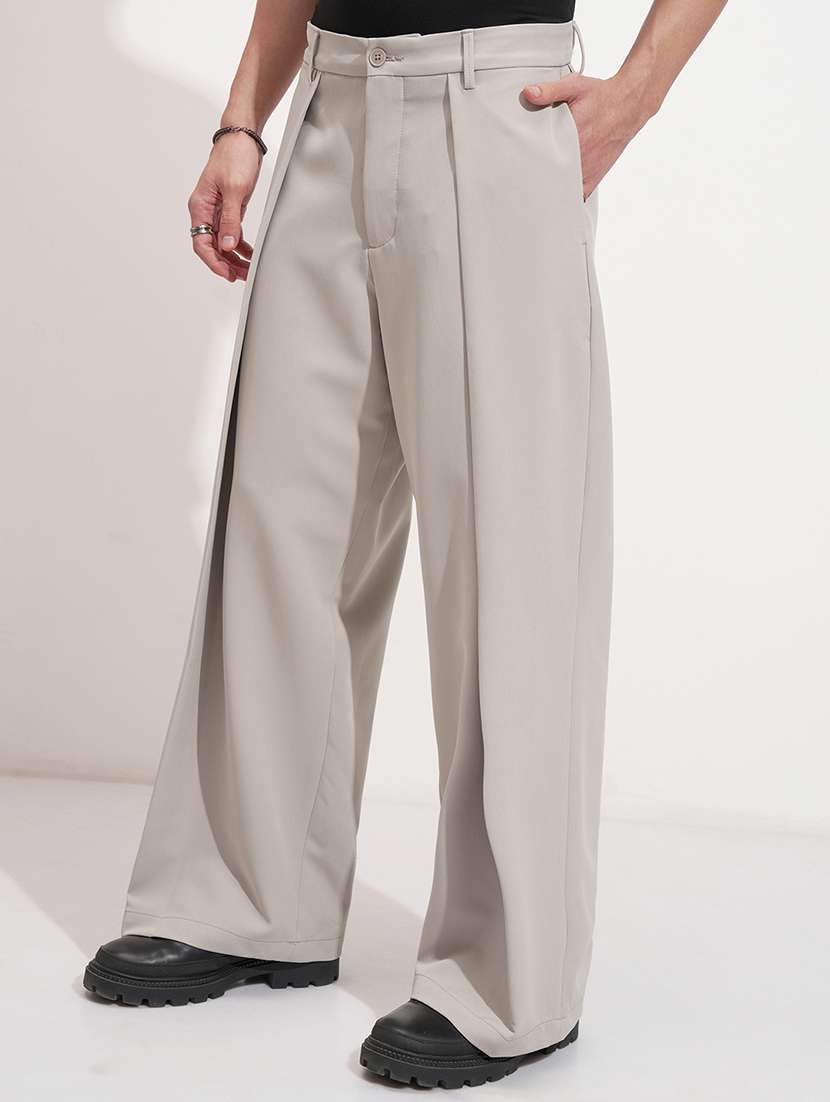 men solid mid rise pleated formal trouser - 22511893 -  Standard Image - 2