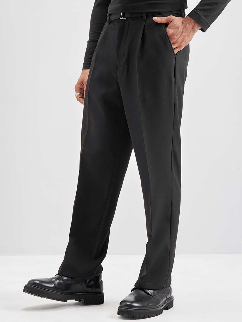 men solid mid rise pleated formal trouser - 22511899 -  Standard Image - 2