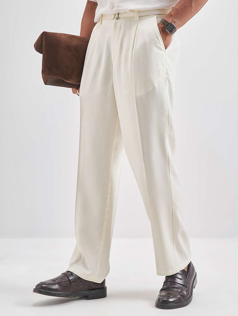 men solid mid rise pleated formal trouser - 22511900 -  Standard Image - 2