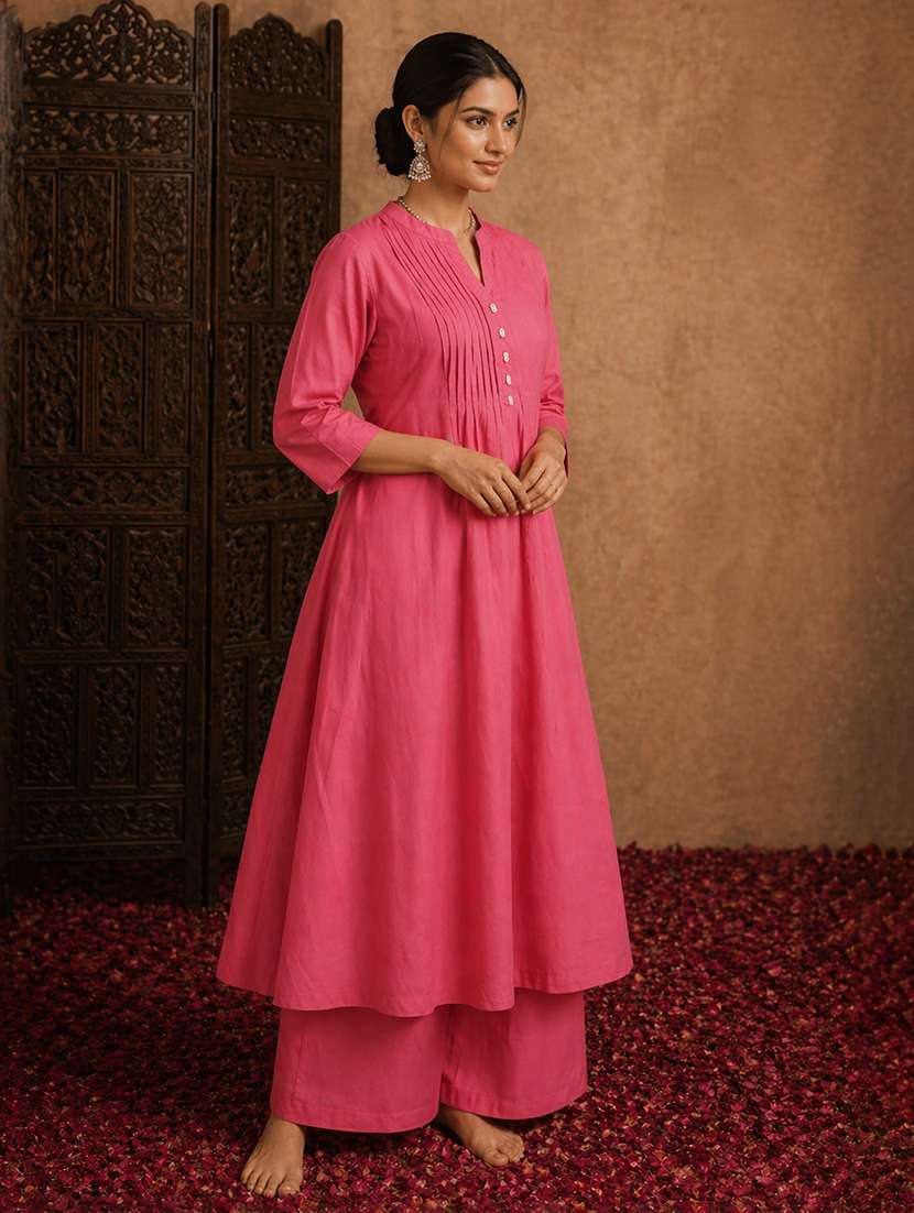 women solid three quarter sleeve kurta palazzo set - 22511937 -  Standard Image - 2