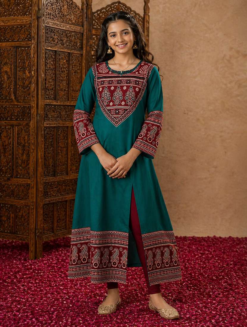 girls printed round neck anarkali kurta - 22511954 -  Standard Image - 2