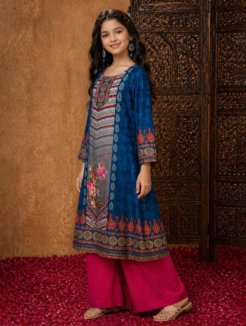 girls printed round neck kurta and palazzo set - 22511991 -  Standard Image - 2