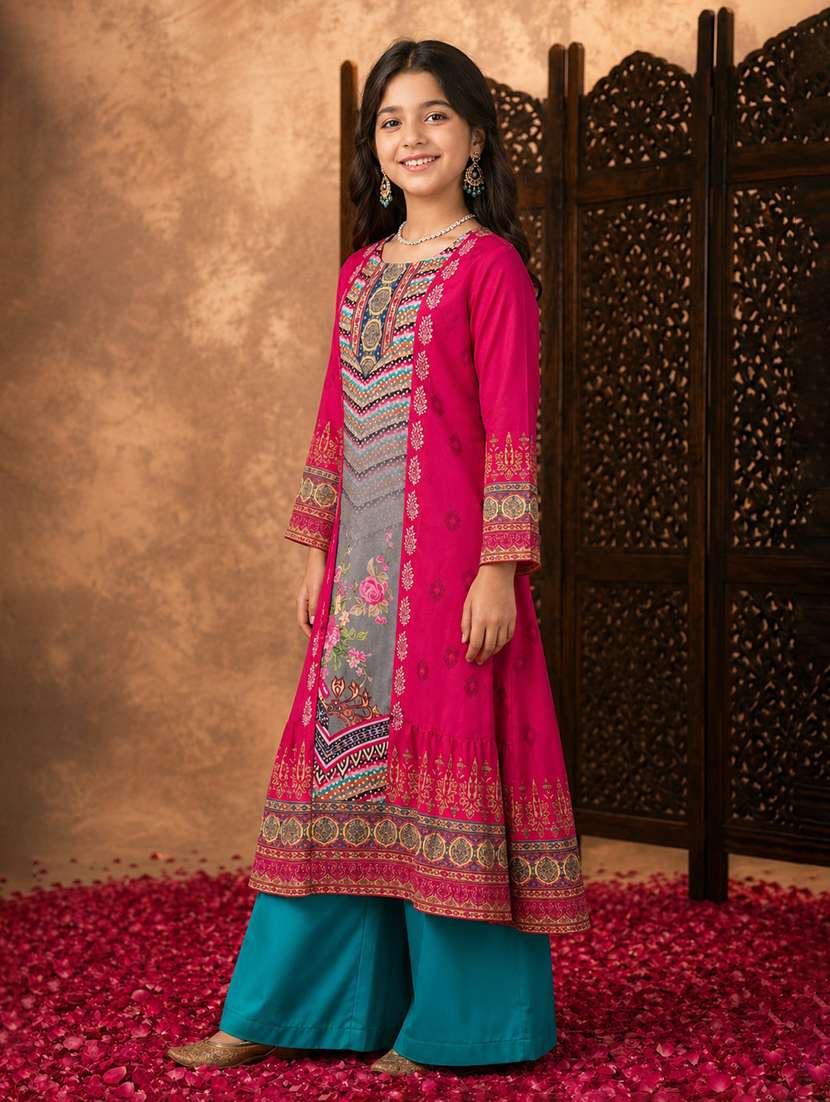 girls printed round neck kurta and palazzo suit set - 22511992 -  Standard Image - 2