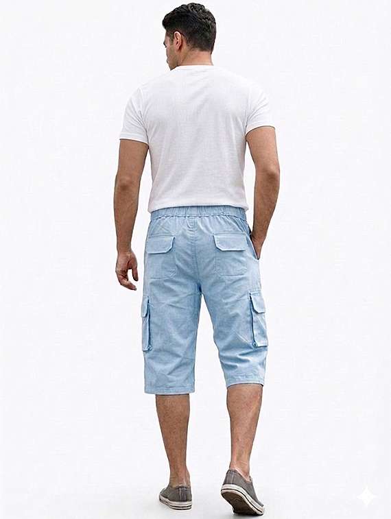 men solid mid rise regular fit three fourth cargo shorts - 22512078 -  Standard Image - 2