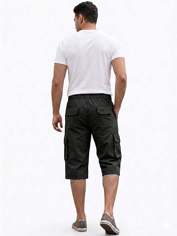 men solid mid rise regular fit three fourth cargo shorts - 22512081 -  Standard Image - 2