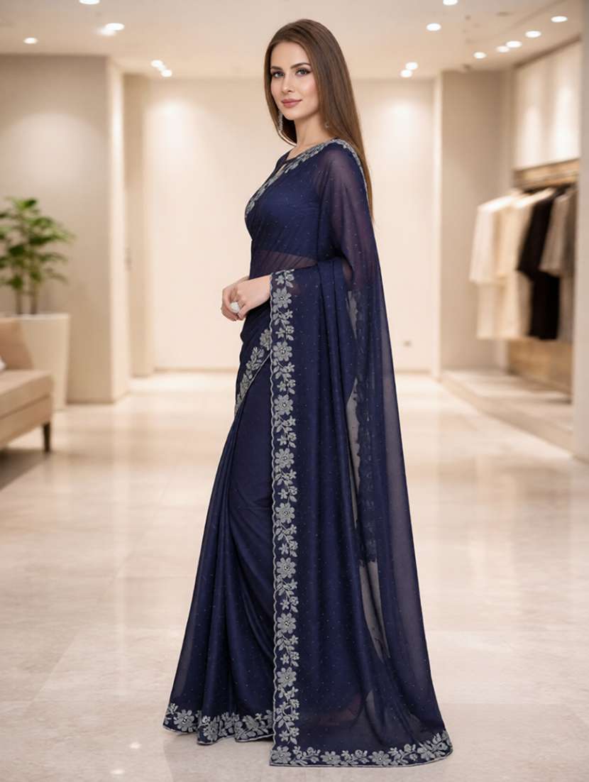 women solid with work embellished saree with blouse - 22512089 -  Standard Image - 2