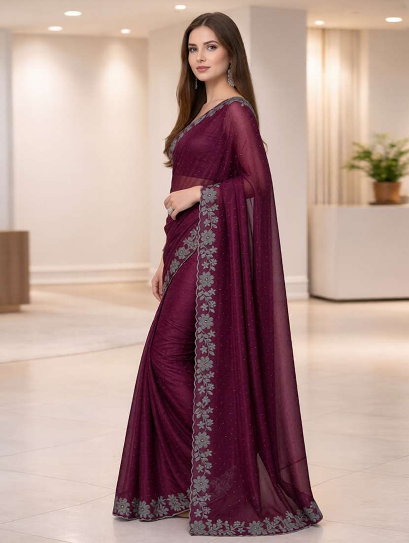 women solid with work embellished saree with blouse - 22512091 -  Standard Image - 2