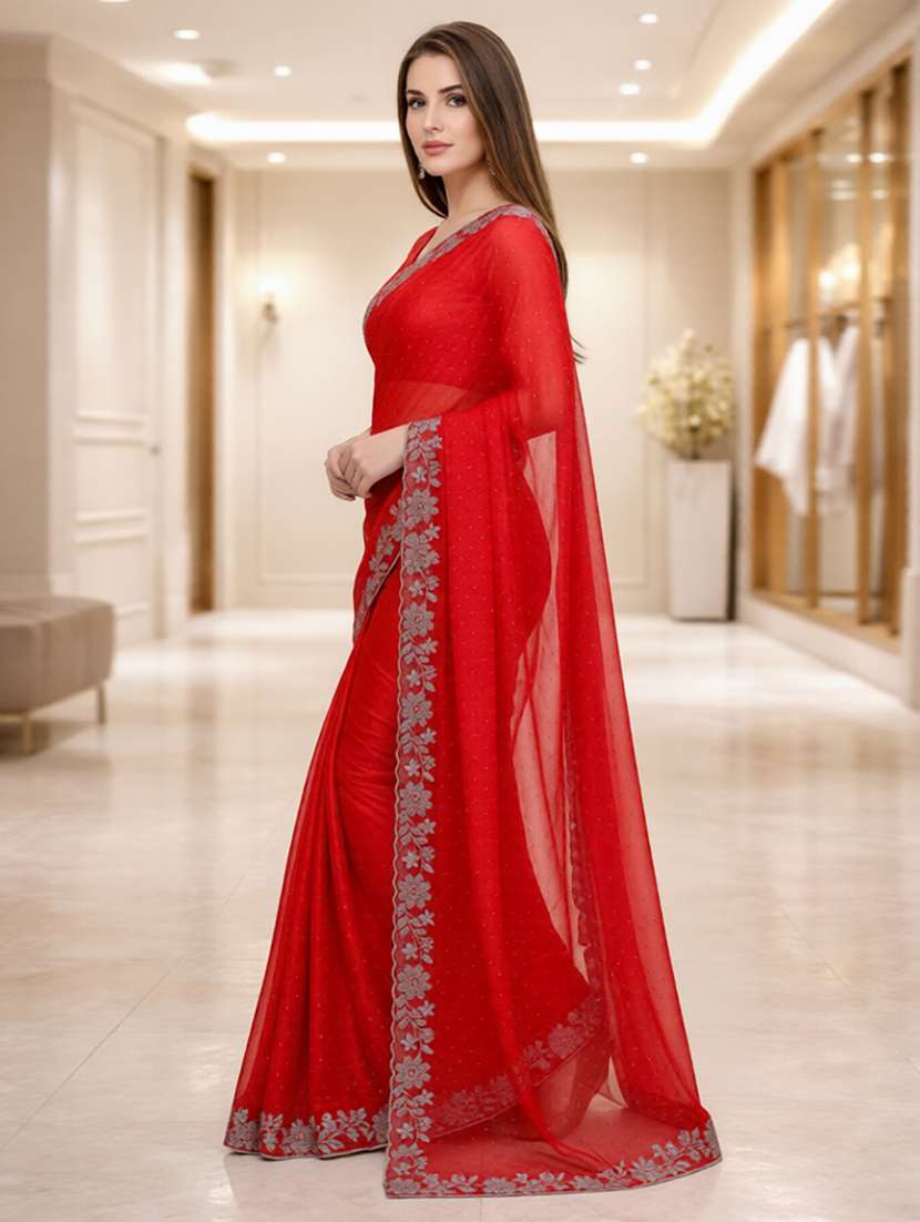 women solid with work embellished saree with blouse - 22512094 -  Standard Image - 2