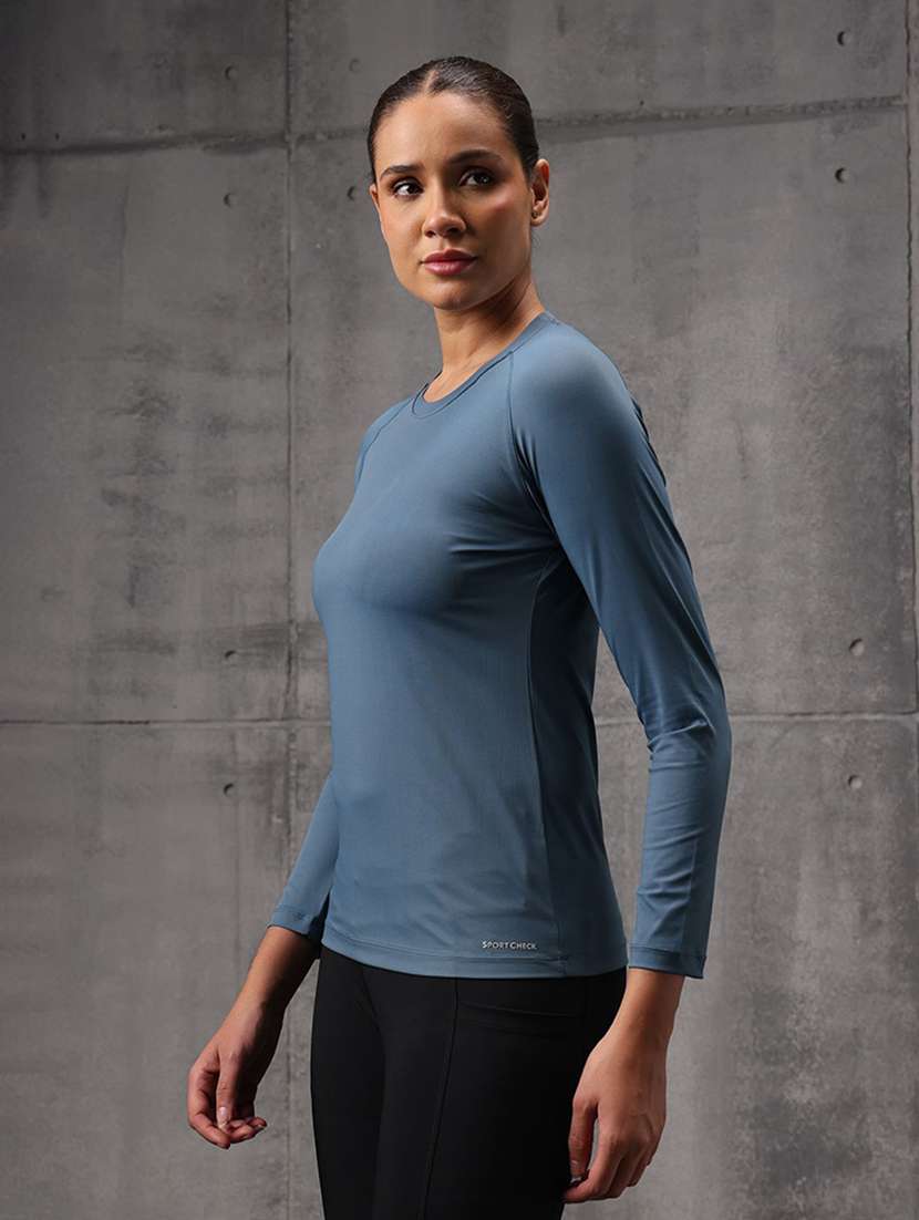 women solid round neck active wear t-shirt - 22512188 -  Standard Image - 2