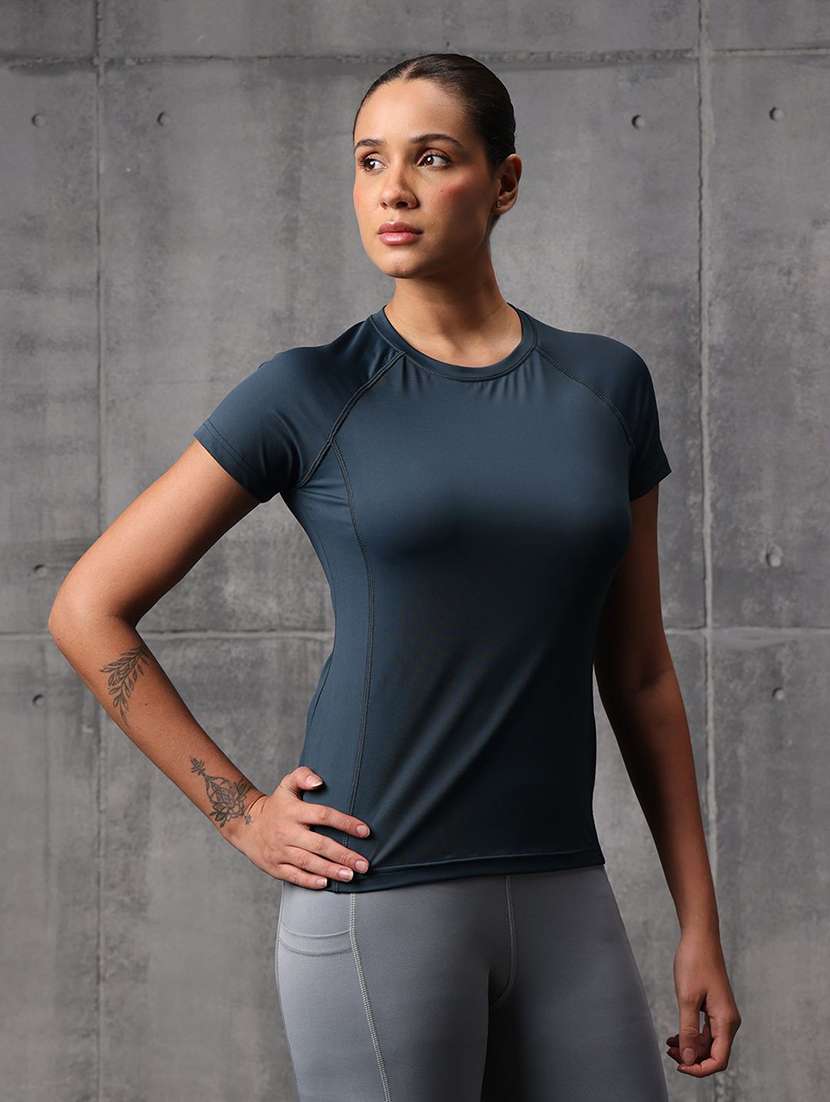 women solid round neck active wear t-shirt - 22512193 -  Standard Image - 2