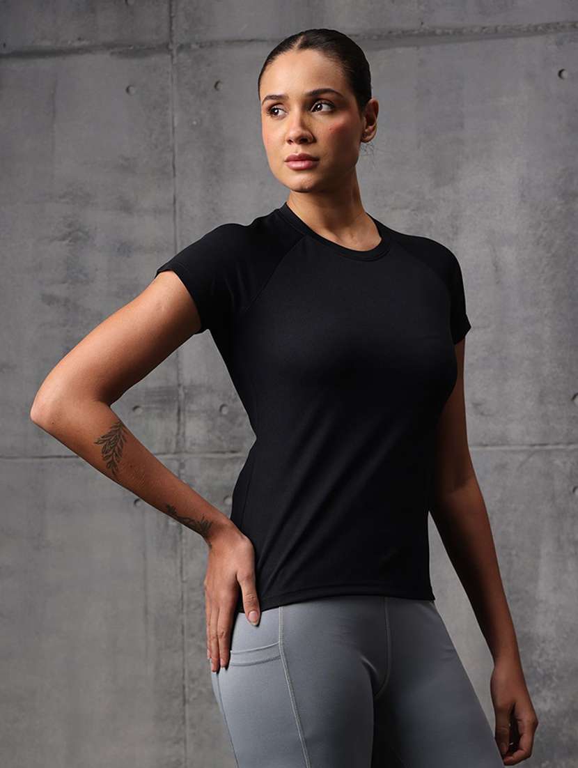 women solid round neck active wear t-shirt - 22512195 -  Standard Image - 2