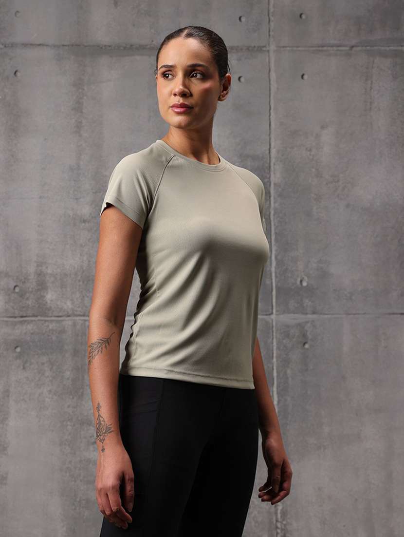 women solid round neck active wear t-shirt - 22512196 -  Standard Image - 2