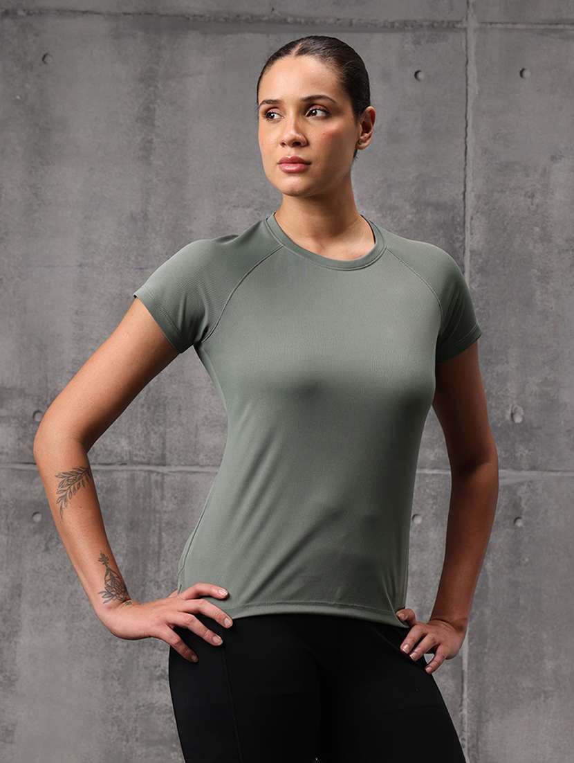 women solid round neck active wear t-shirt - 22512197 -  Standard Image - 2