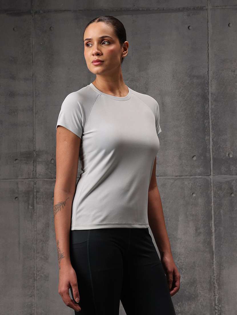 women solid round neck active wear t-shirt - 22512198 -  Standard Image - 2