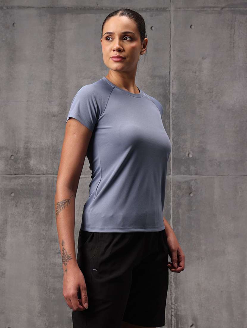 women solid round neck active wear t-shirt - 22512199 -  Standard Image - 2