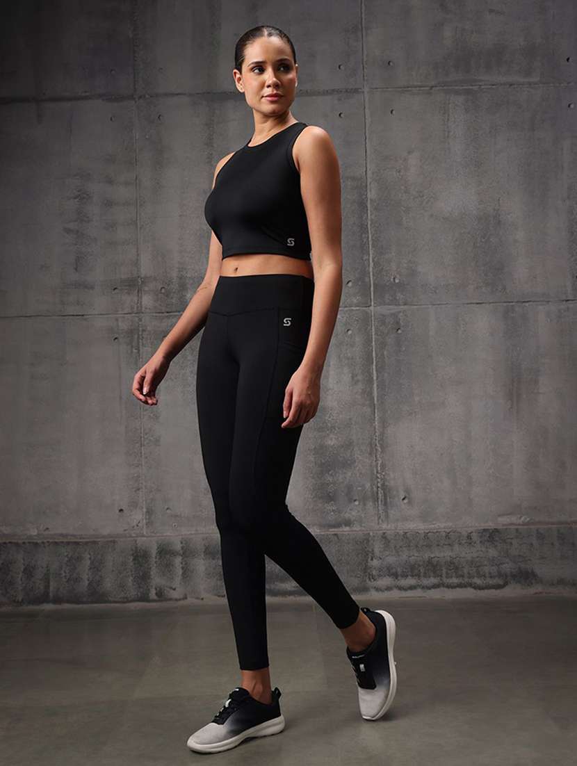 women solid top and leggings active wear set - 22512211 -  Standard Image - 2