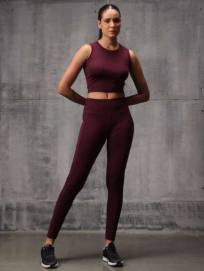 women solid top and leggings active wear set - 22512214 -  Standard Image - 2