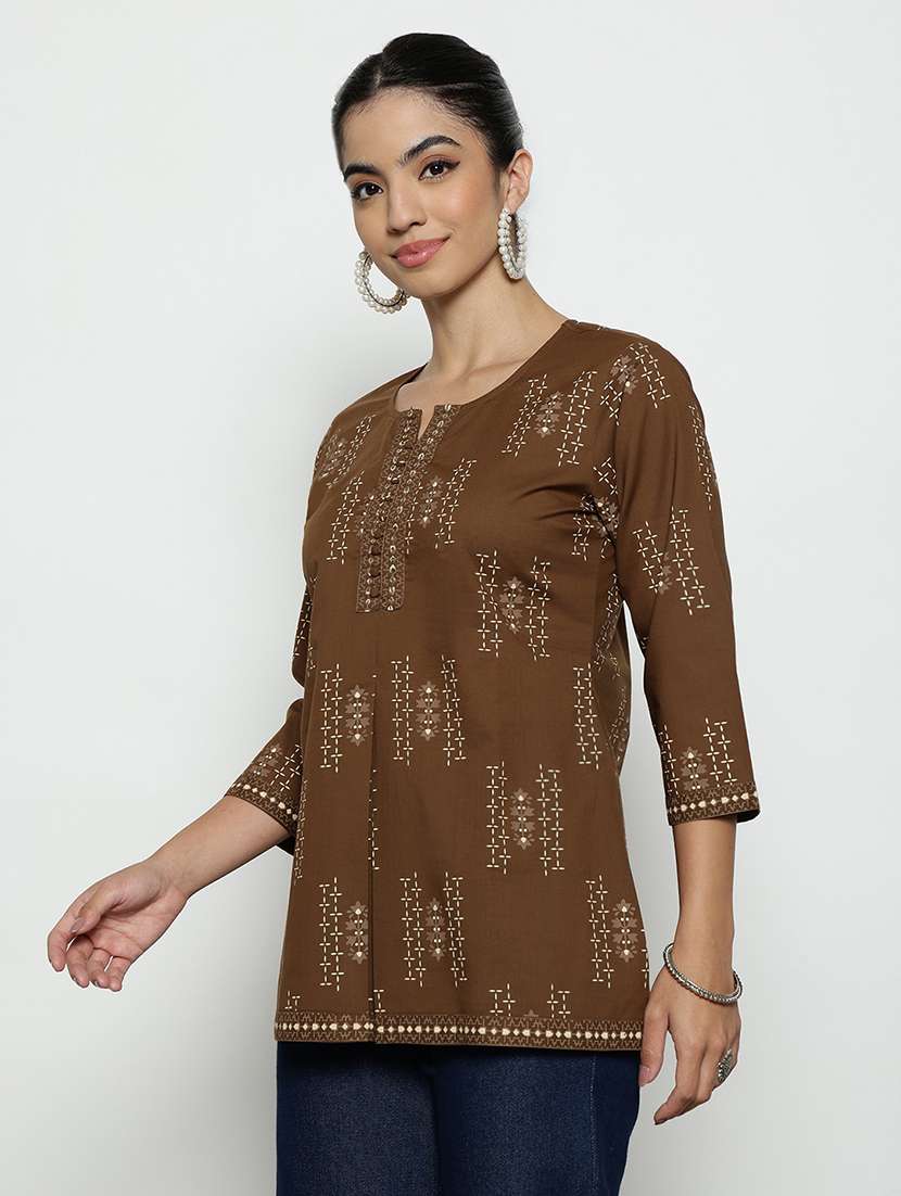 women printed three quarter sleeves a-line tunic - 22512229 -  Standard Image - 2