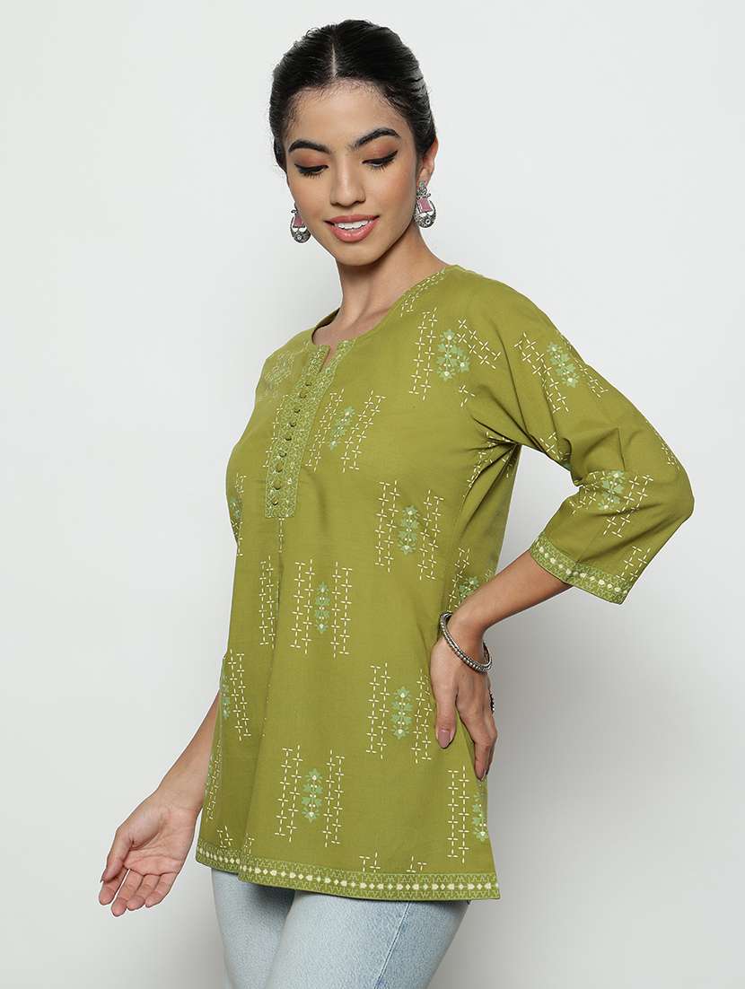 women printed three quarter sleeves a-line tunic - 22512230 -  Standard Image - 2