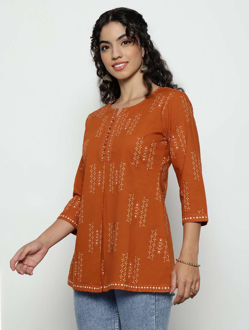 women printed three quarter sleeves a-line tunic - 22512231 -  Standard Image - 2